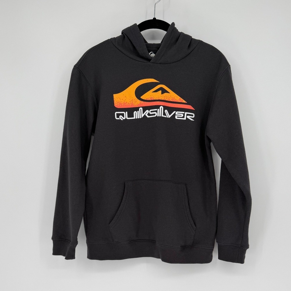 Quiksilver Boys Charcoal Gray Graphic Hoodie Sleeve Logo Fleece QSFHB53F-028